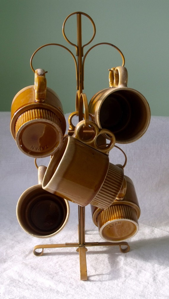 Retro Coffee Mug Tree Set and Stand 6 Mugs by MoxieRevival on Etsy