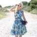 VTG 50s Blue and Green Floral Party Dress S