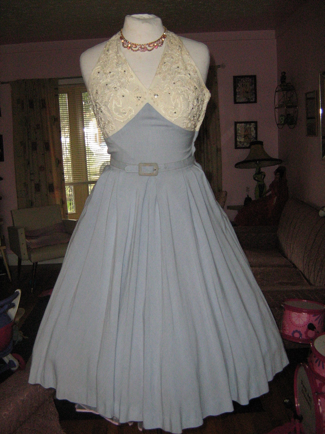 1950s Stunning Halter Dress Shelf Bust by Atomicblondevintage