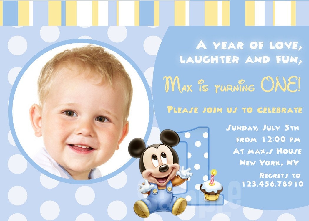 Baby Mickey First Birthday Invitations 8