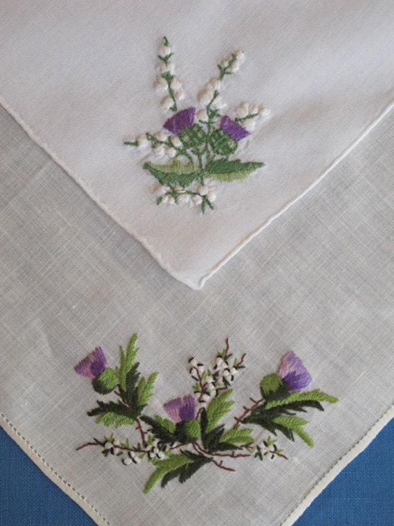 2 Embroidered Scottish Thistles Vintage by kevintagetextiles