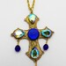 Maltese Cross Necklace Electric Blue Rhinestones