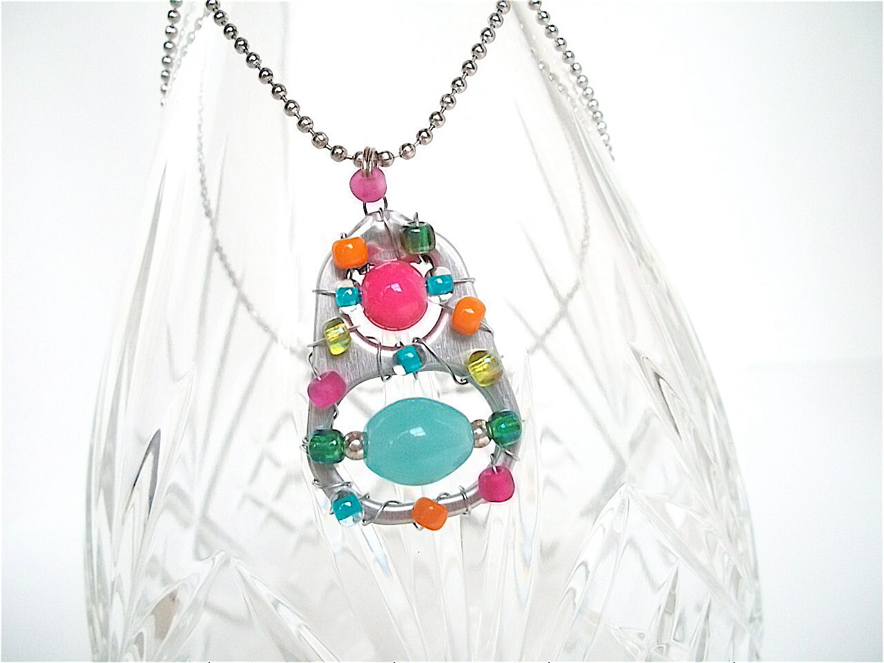 Handwired Pull Tab Pendant Necklace Deja Vu turquoise