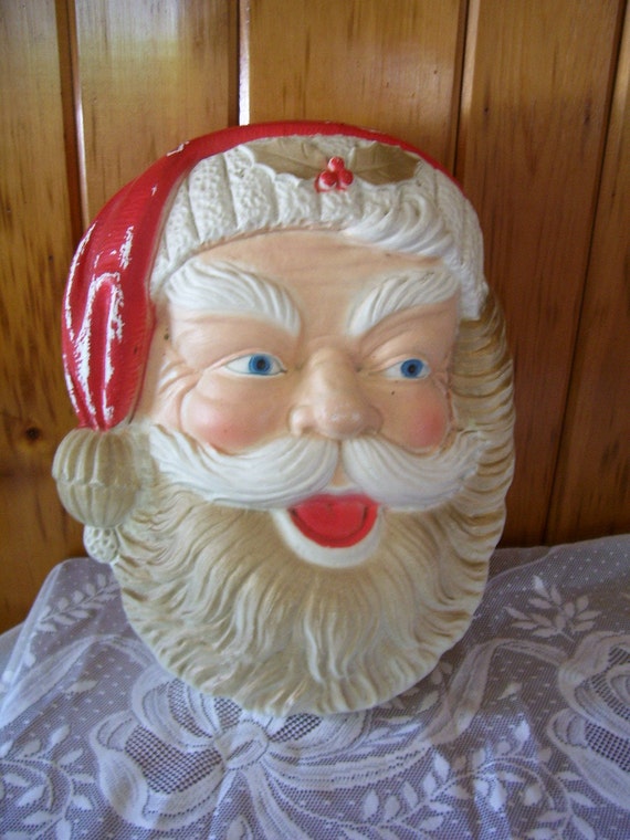 1960's Antique Large Santa Head Plastic Blow By Stonecottagemill