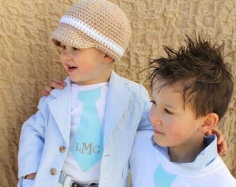 Two Times Too Newsboy Hat with Visor Brim- Cotton Made to Order white brown tan