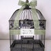 LARGE Black and Gold Vintage Birdcage with Green Burlap Ribbon-Wedding Card Holder