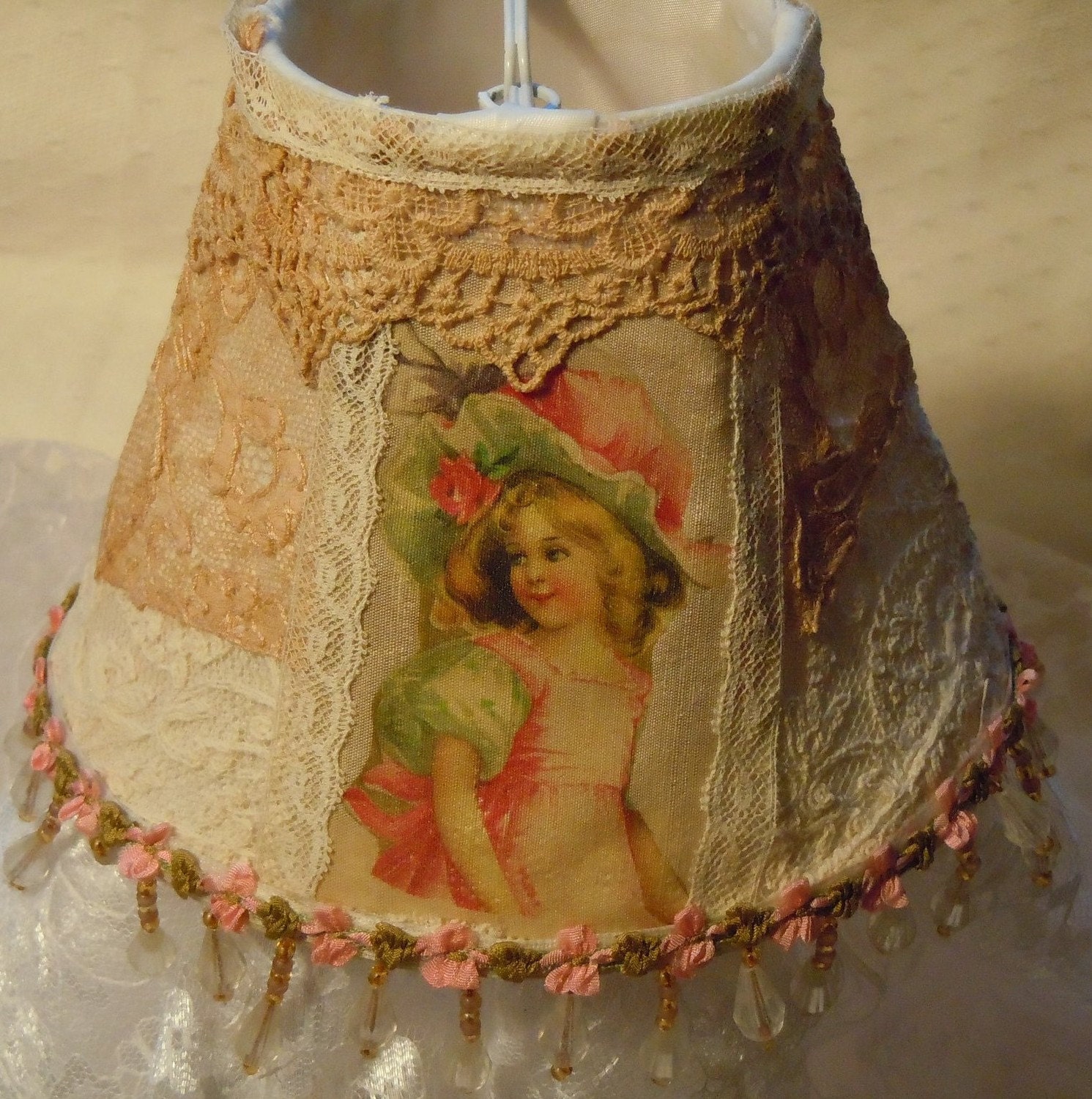 Boudoir Lamp Shade Made With Victorian Lace Collage