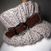 Hand Knit Cowl- The Equestrian Cowl Linen Beige Tan Adjustable Scarf With Hand Tooled Leather Buckle Strap