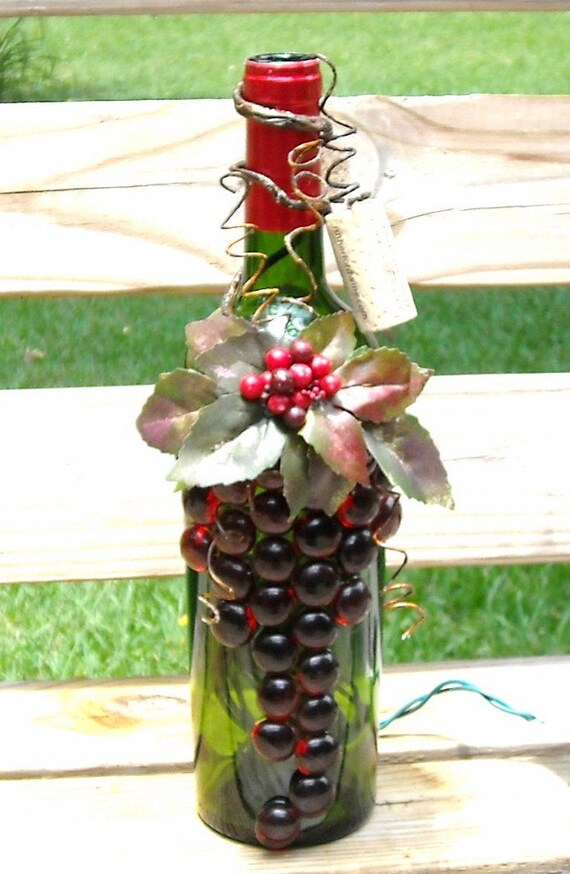 Dark Green and Red Wine Bottle Light Lighted Wine Bottle