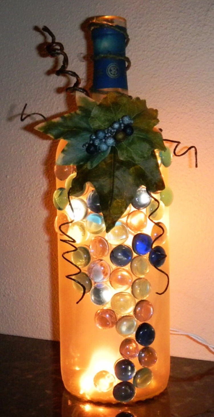 Decorative Wine Bottle Light embellished with Blue by booklooks