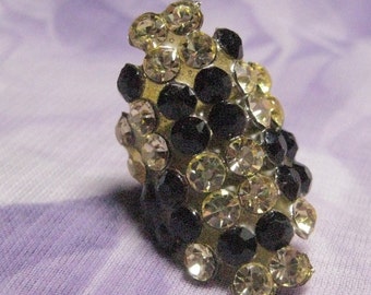 925 Sterling Silver, Vintage Scarf Slide, Citrine and Black Rhinestones, Signed Brev