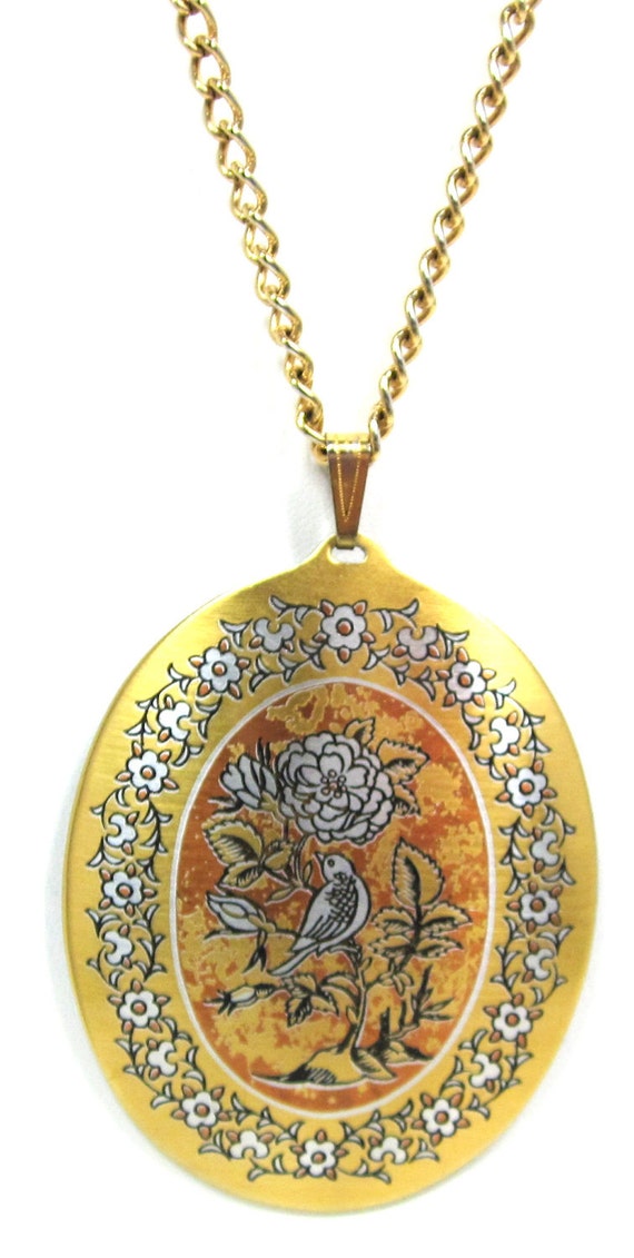 Huge Reed and Barton Damascene Pendant Necklace Collectible