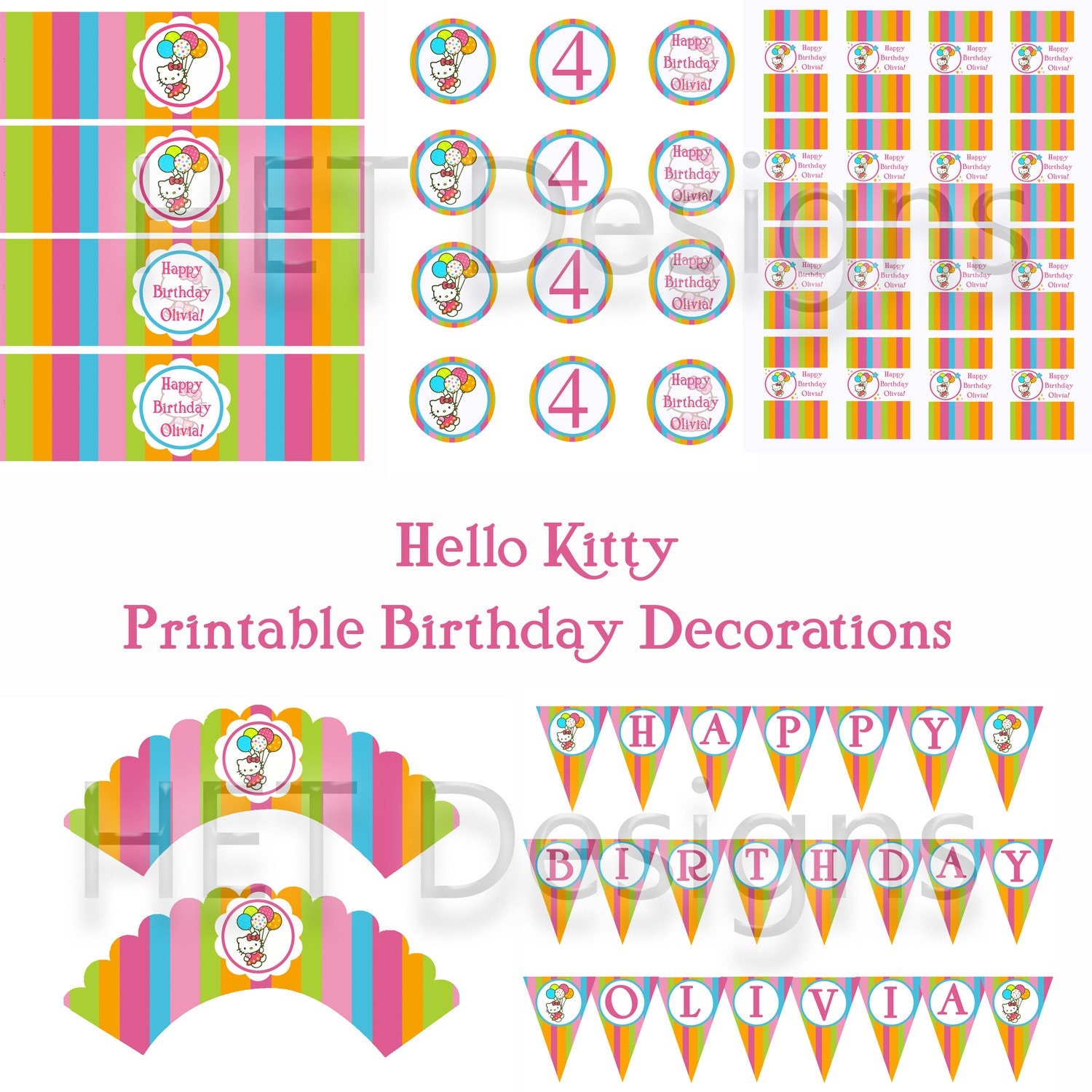 DIY Printable Birthday Decorations Hello Kitty by LaPetiteGiraffe