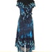 the lady is a vamp.....mottled blues bohemian gypsy dress with ruffles of lace and vintage motifs...