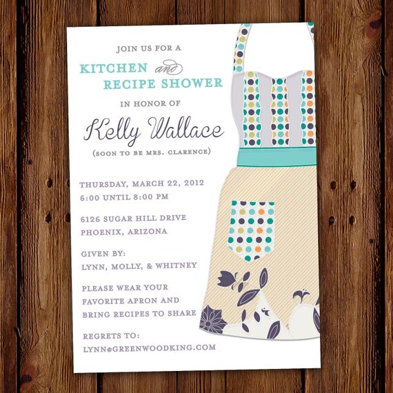 Kitchen Shower Invitation Recipe Shower Apron Printable File or