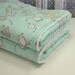 Baby Boy Blanket - Chenille Backed - Aqua and White - Children at Play Making Paper Hats Print