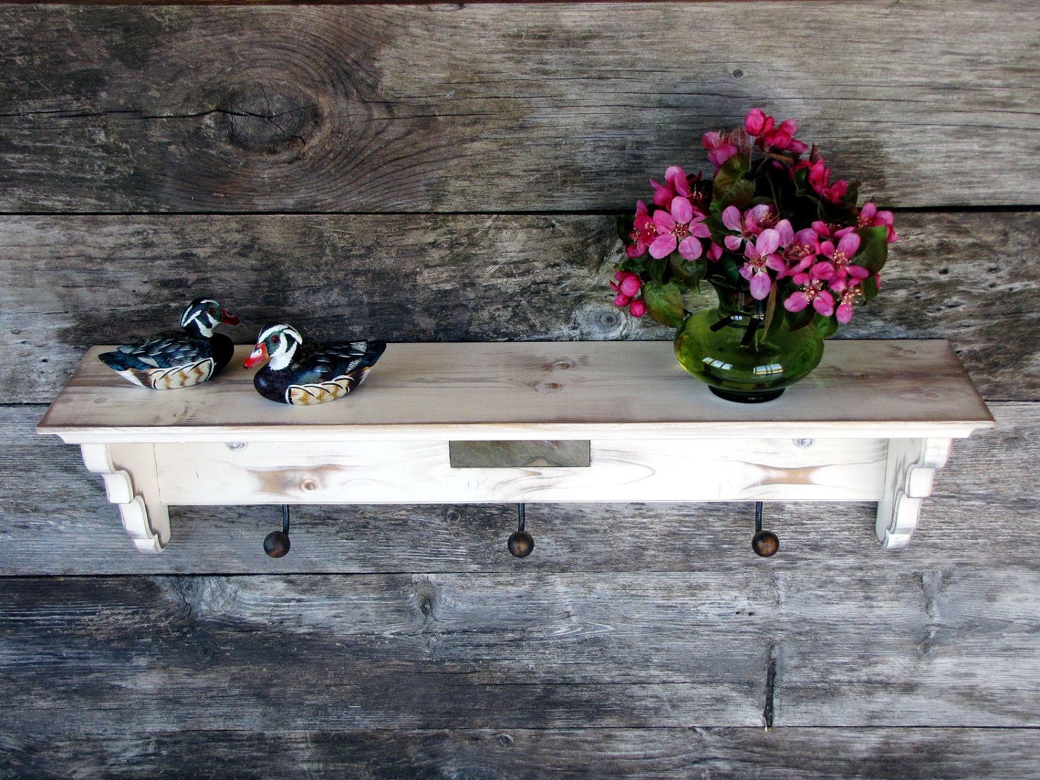 Distressed Furniture Coat Rack Shelf Wood Shelving Shabby