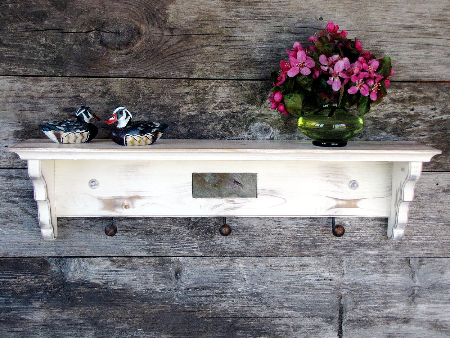 Distressed Furniture Coat Rack Shelf Wood Shelving Shabby
