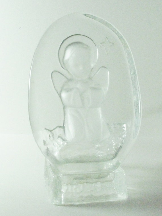Clear Carved Glass Angel Candle Holder