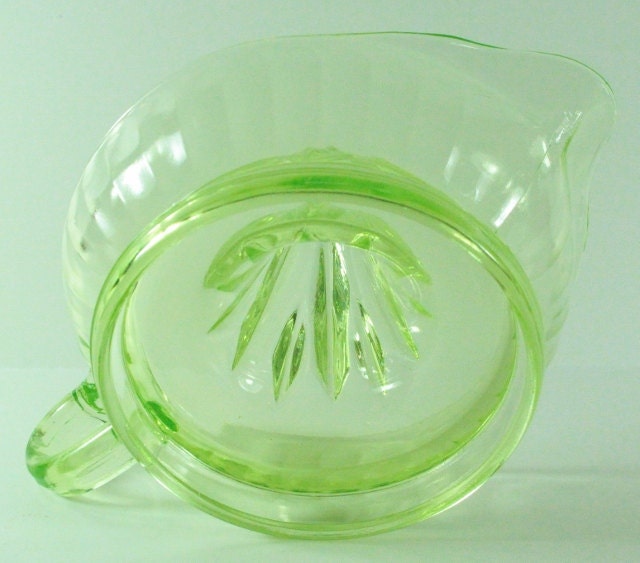 1940's Green Vaseline Glass Lemon Juicer