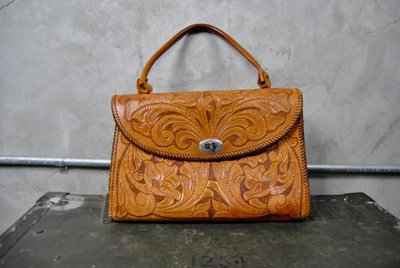 vintage leather purse western hand tooled bag by youngandukraine