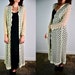 vintage duster, 1970's yellow and white sheer lace maxi robe duster, small - medium