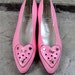 vintage shoes, 1980's pink leather KAWAII kitten heels, studded heart pointed toe, size