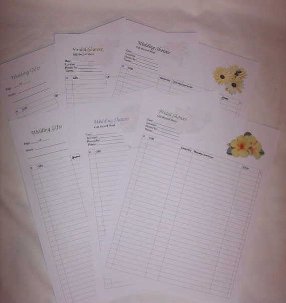 Wedding Gift Recorder, Bridal Shower, Wedding Shower GIft Record Sheet ...