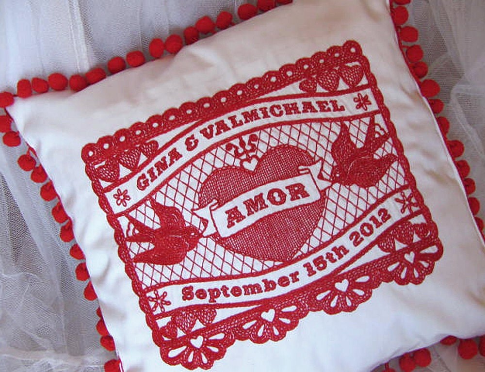 Customized Mexicana Amor Embroidered Wedding Pillow