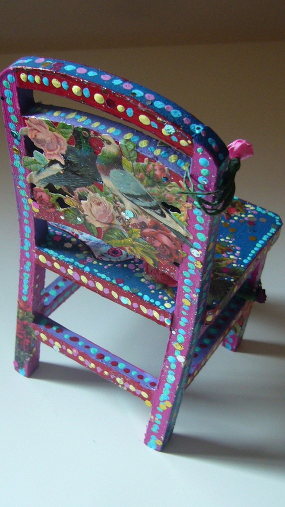 Miniature Chair Folk Art Folklorico Hand Painted Pink Red And   Il 570xN.207776123 