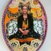 CLEARANCE Discounted/ On Sale / Frida Kahlo Original mixed media collage on oval plaque / Orange gold Folk art Mexico