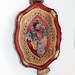 Mexican tin cross // French Italian florentine tray // Vintage Upcycled art piece // ruby red gold baroque // Shabby Chic cottage distressed