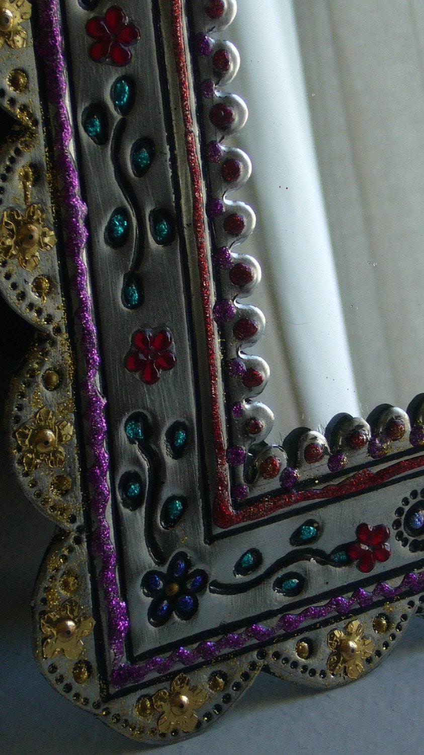 Mexican silver tin mirror with sacred heart