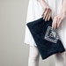 RESERVED Envelope Bag Geometrical Illusion Leather Suede Navy Blue with White No. EB-101