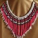 PRICE REDUCED Native American tribal style fringed red "denim" and silver necklace