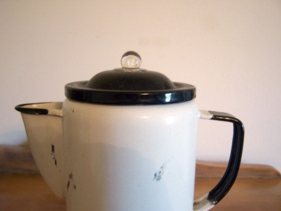 Vintage Enamel Coffee Pot With Parts White by RockySpringsVintage