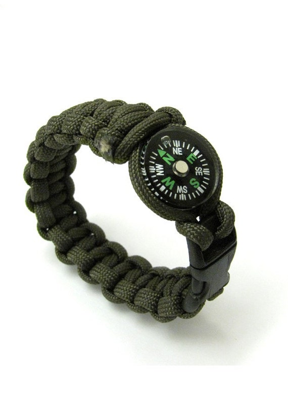 Paracord Bracelet with Compass Olive Drab 7 1/4 inches