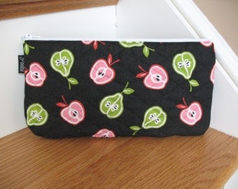 Quilted Summer Apples and Pears Zippered Pouch or Clutch