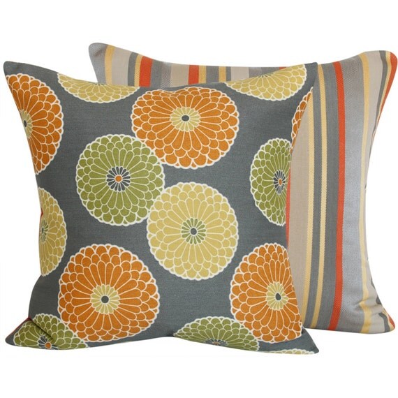 Orange Outdoor Decorative Pillow 18x18 Floral Circles with