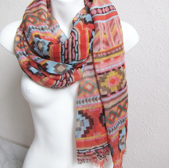 Aztec Native American Geometric Print cotton shifon scarf in