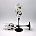 Free-hand painted Flutes - Set of two - White Magnolias with Black Leaves - Cascading Floral Design - Black Seamless stems - Gift for her