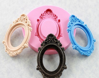 Cameo Setting Frame Silicone Mold Hot Glue Resin Polymer Clay Chocolate Fondant Jewelry Cabochon (303)