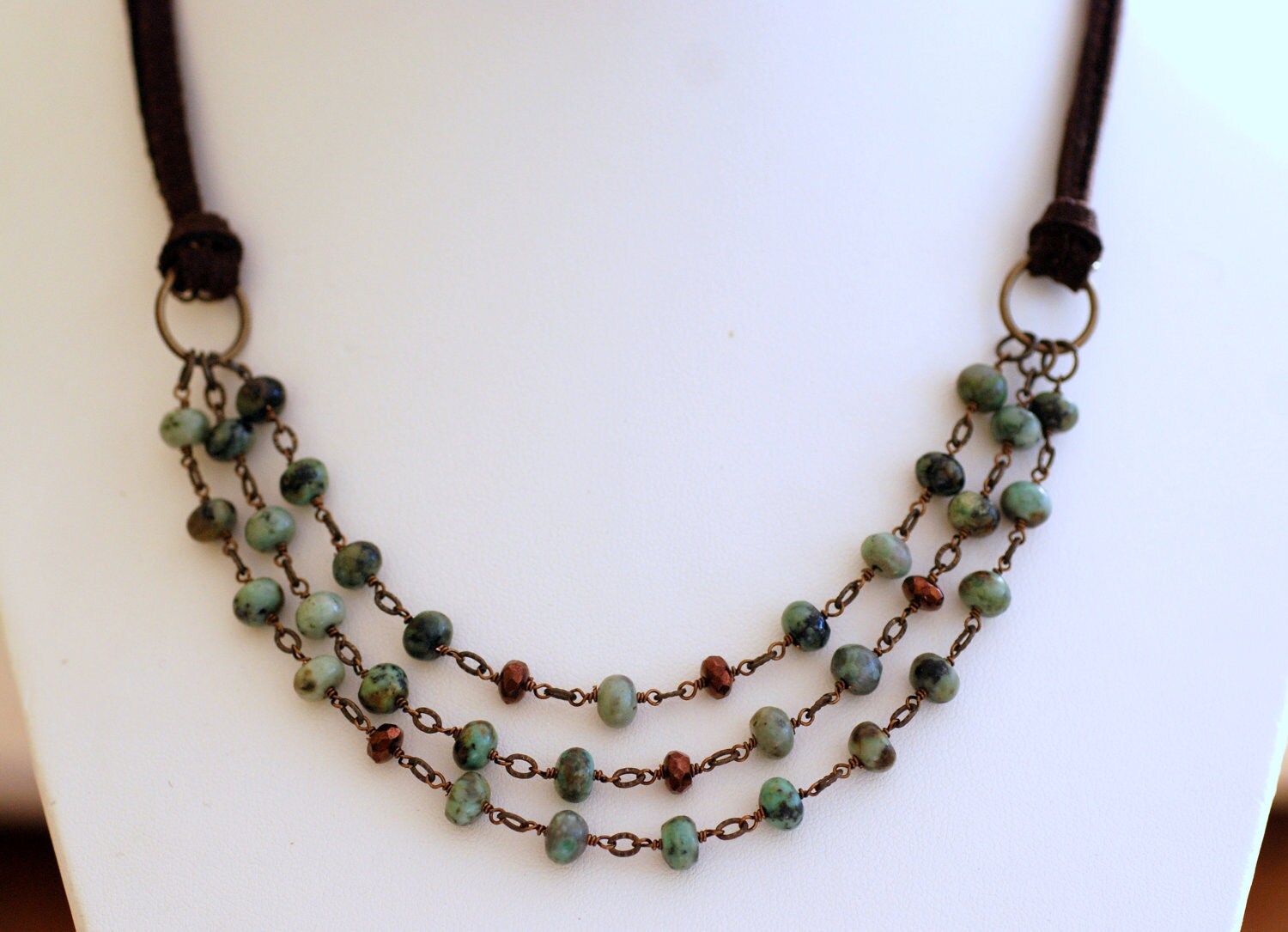 Turquoise Wire Wrapped Leather Layered Necklace by LaurelsandMoss