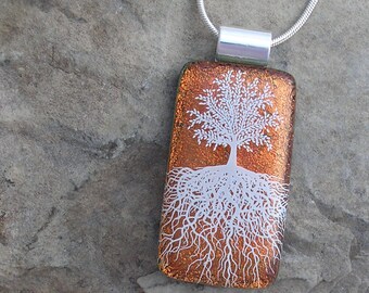 Tree of Life Necklace Dichroic Fused Glass Tree Pendant