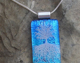 Tree of Life Pendant Dichroic Fused Glass Necklace Jewelry