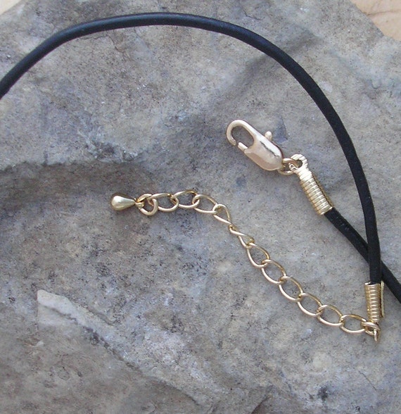 Black Leather Cord Necklace with Gold Clasp