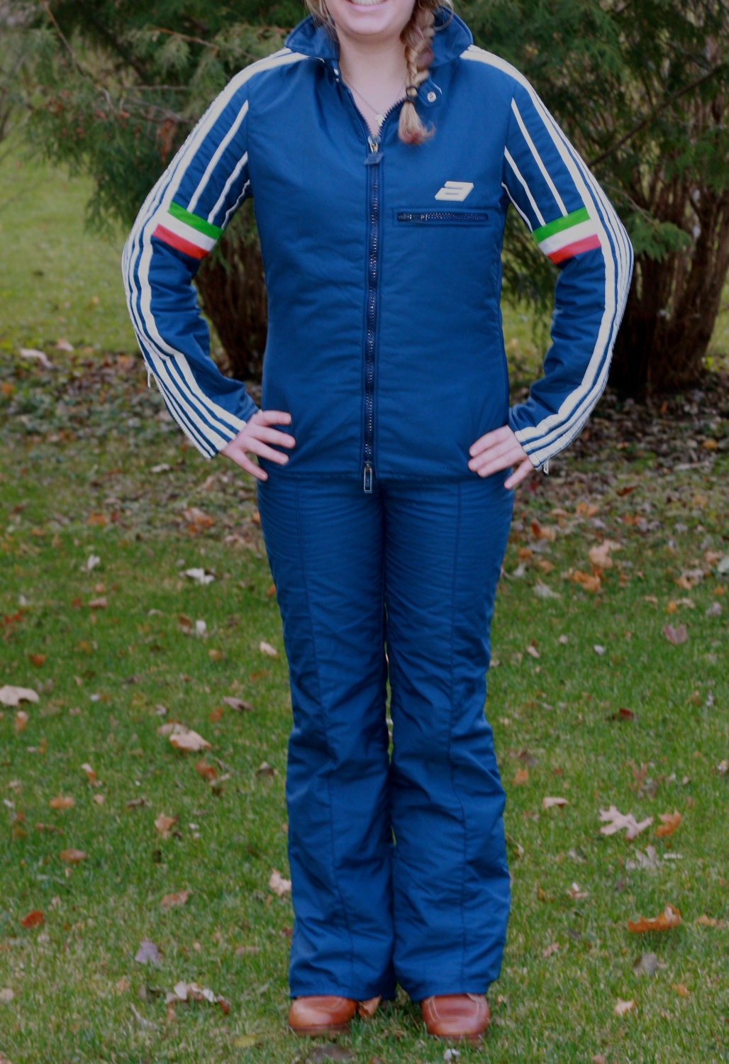 Great Navy Retro Ski Suit by ANBA of Austria Racing Stripes
