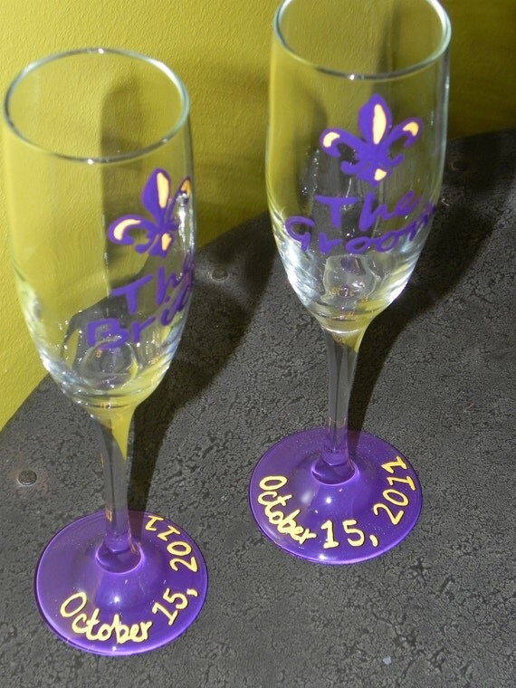LSU Fleur de Lis WEDDING FLUTES