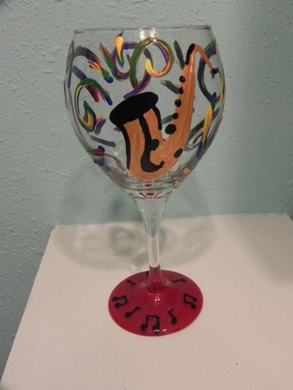 Jazz Wine Glass, Saxaphone Wine Glass, New Orleans Wine Glass, Musical Wineglass