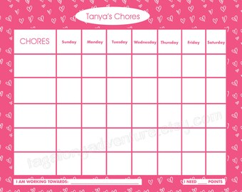 Printable Chore Chart for Children, Personalized, Candy Hearts, 8x10 Jpeg or PDF file